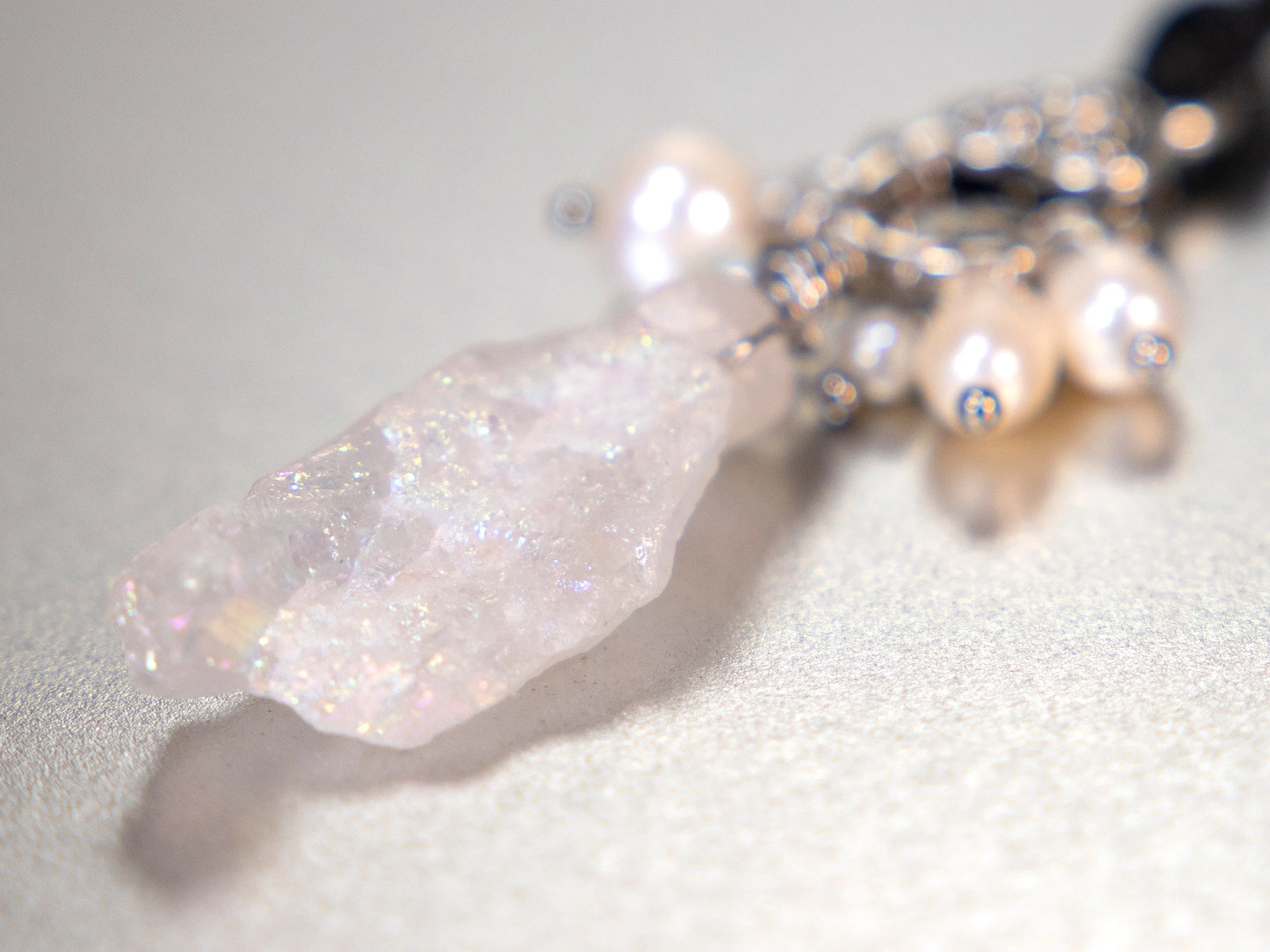 . Quartz Crystal Charm Necklace with a cluster of White Pearls birthday gift, gift for her