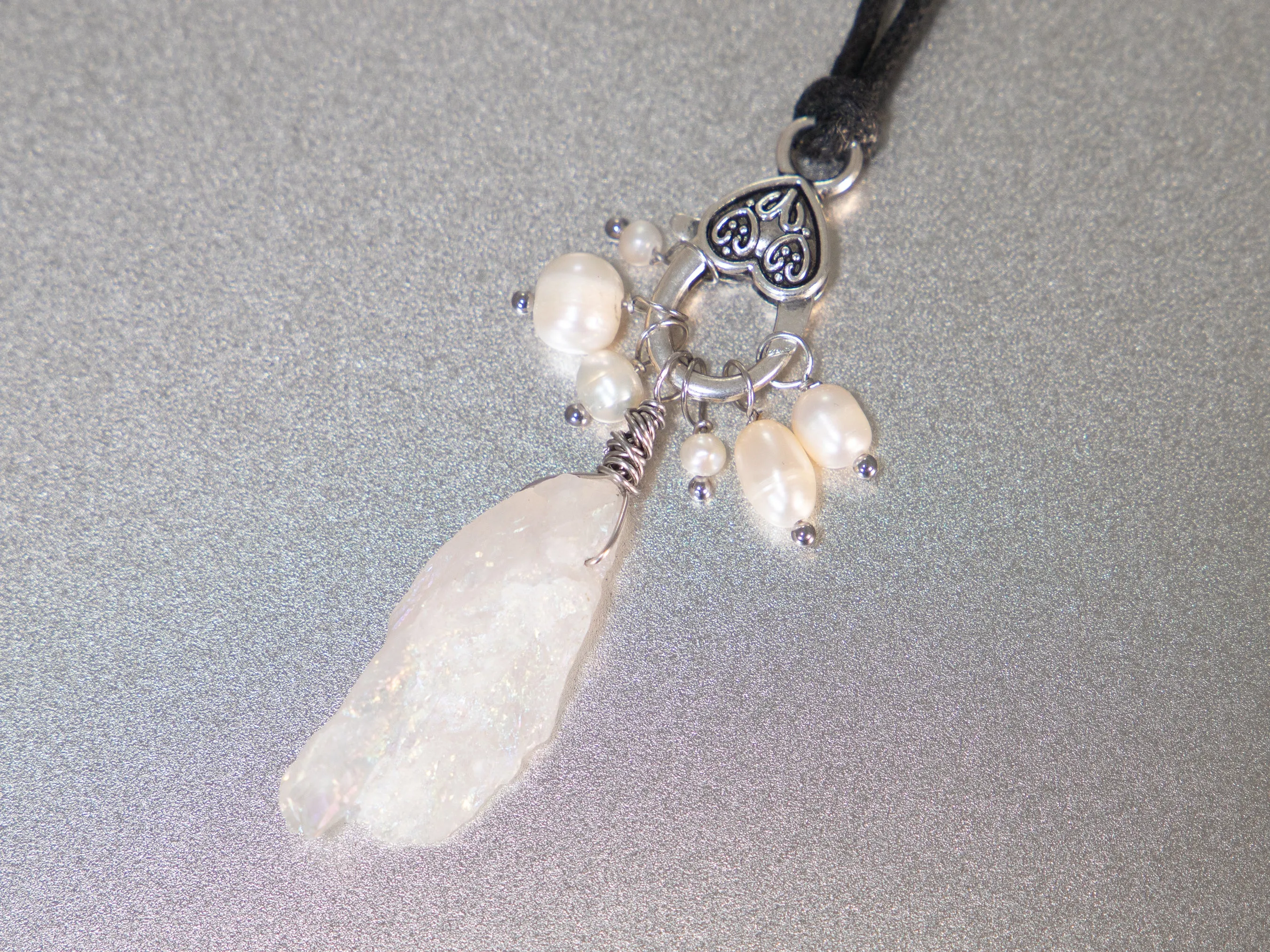 . Quartz Crystal Charm Necklace with a cluster of White Pearls birthday gift, gift for her