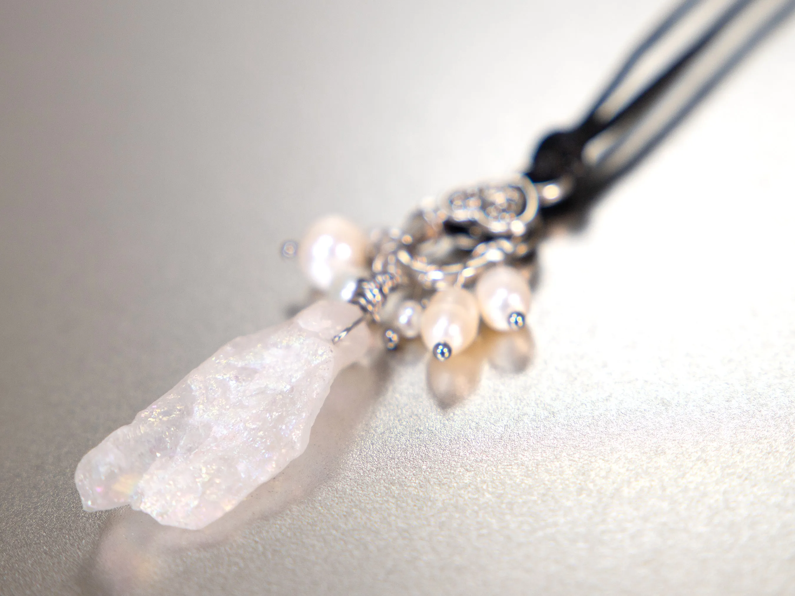 . Quartz Crystal Charm Necklace with a cluster of White Pearls birthday gift, gift for her