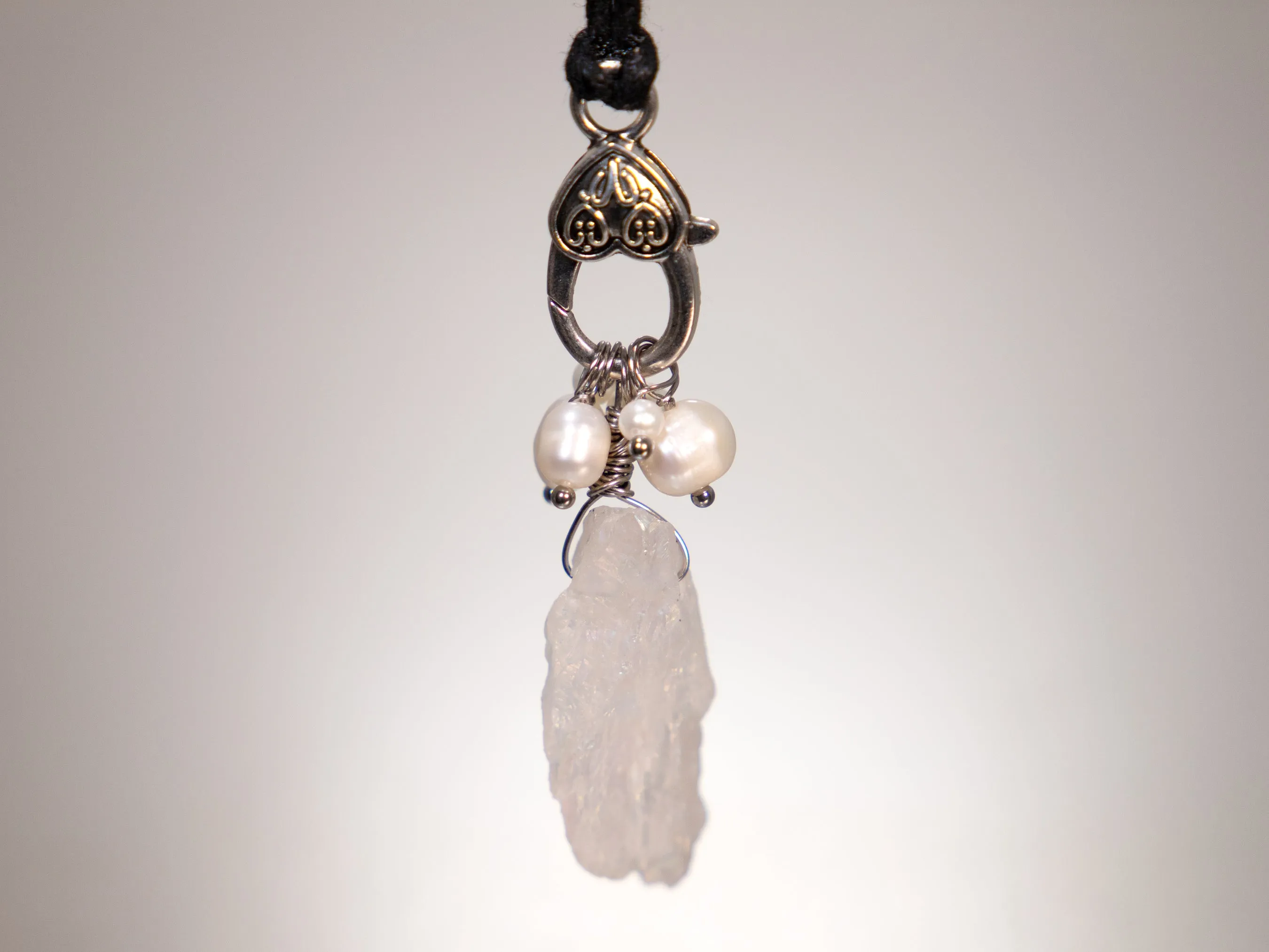 . Quartz Crystal Charm Necklace with a cluster of White Pearls birthday gift, gift for her