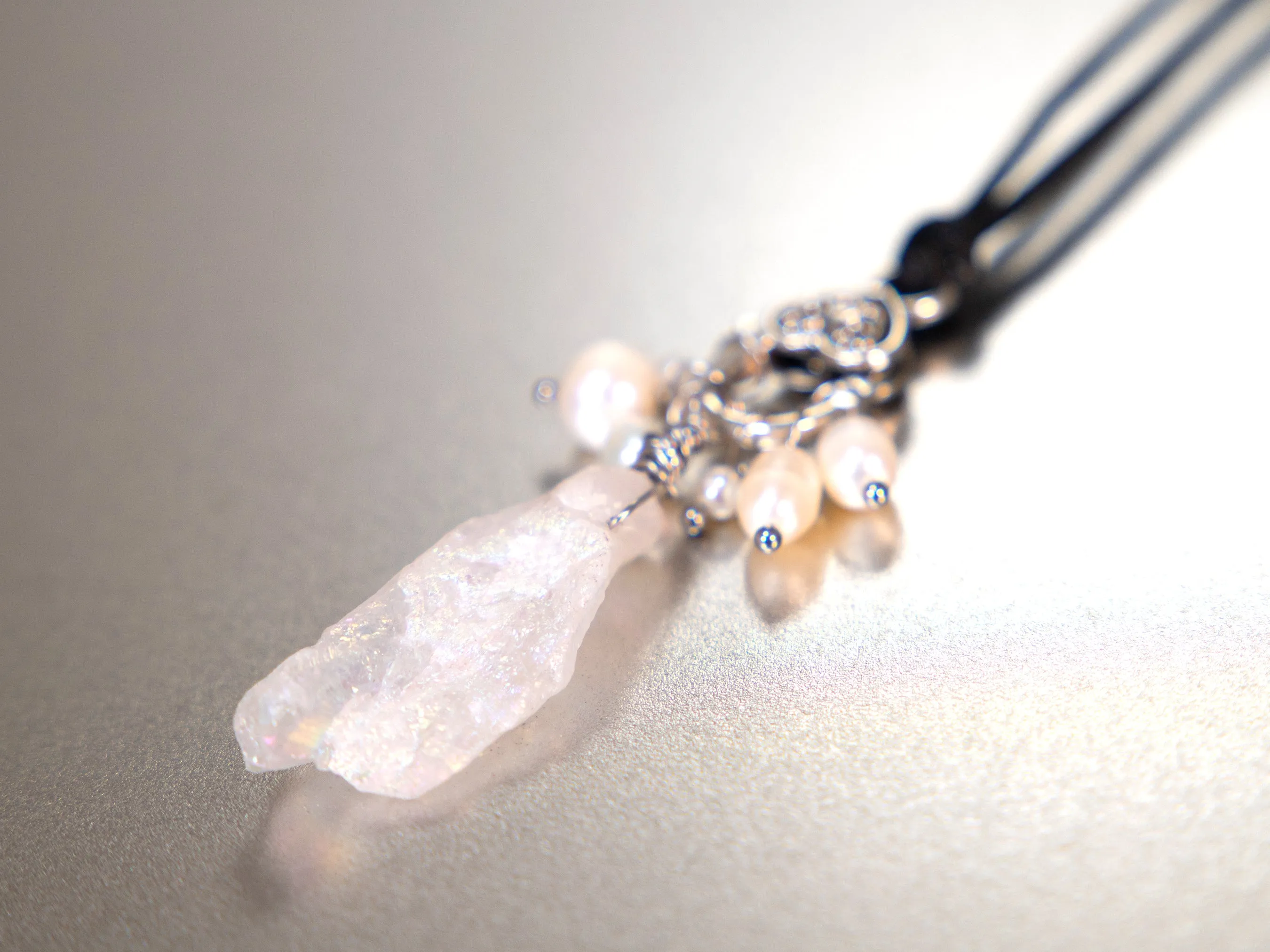 . Quartz Crystal Charm Necklace with a cluster of White Pearls birthday gift, gift for her