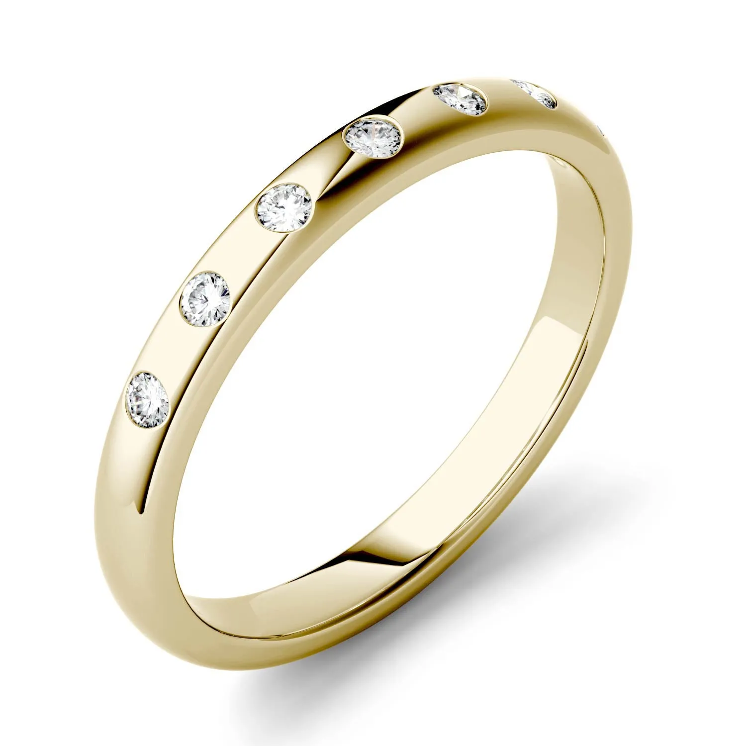 0.11 CTW DEW Round Moissanite Stackable Ring in 14K Yellow Gold