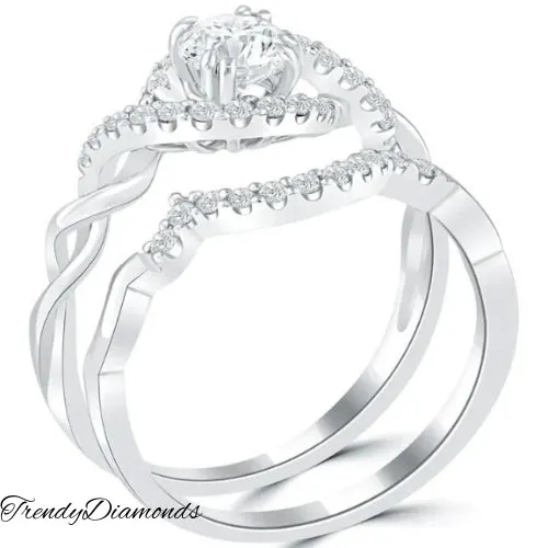 0.89 Carat D-SI1 Diamond Engagement Ring & Wedding Band Set 18k White Gold