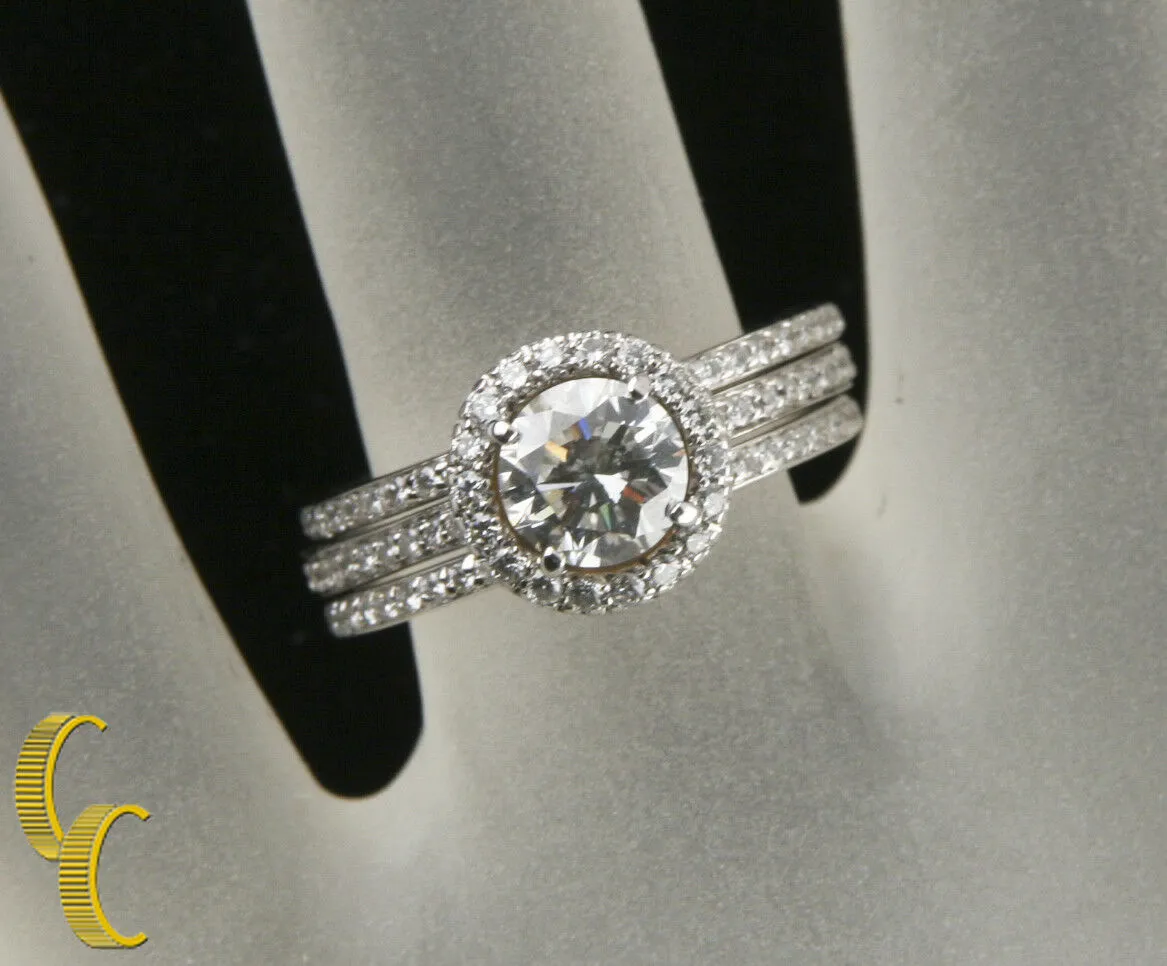 0.94 carat Round Diamond 18k White Gold Three-Ring Set GIA-Certified Size 5.25