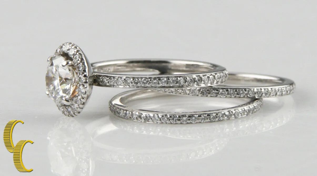 0.94 carat Round Diamond 18k White Gold Three-Ring Set GIA-Certified Size 5.25