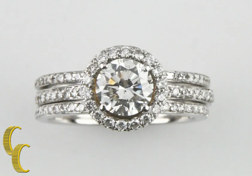 0.94 carat Round Diamond 18k White Gold Three-Ring Set GIA-Certified Size 5.25