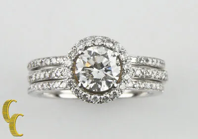 0.94 carat Round Diamond 18k White Gold Three-Ring Set GIA-Certified Size 5.25