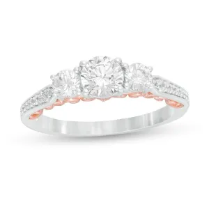 1-1/4 Cttw Diamond Three Stone Filigree Engagement Ring in 14K Two-Tone Gold (0.75 Cttw, Color : I, Clarity : I2)