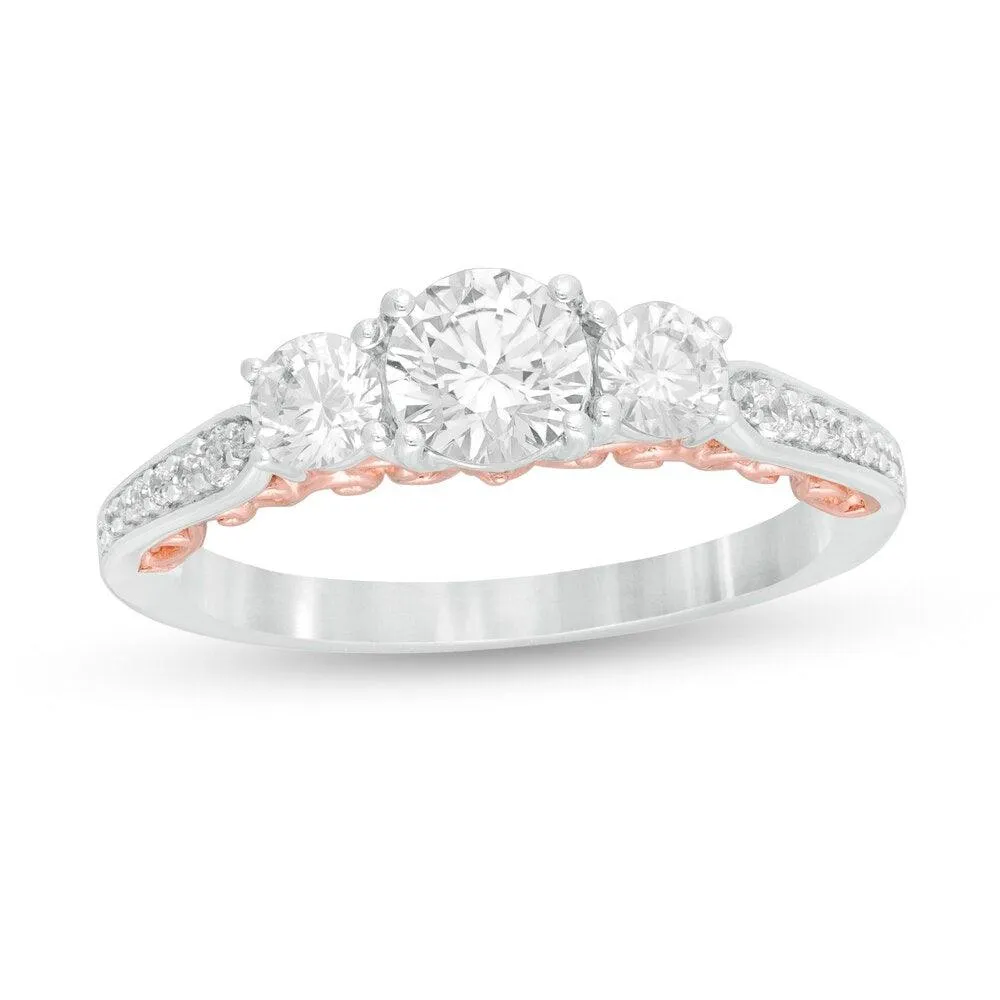 1-1/4 Cttw Diamond Three Stone Filigree Engagement Ring in 14K Two-Tone Gold (0.75 Cttw, Color : I, Clarity : I2)