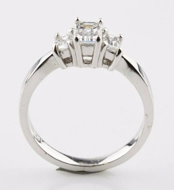1.00 carat Emerald Cut Diamond 18k White Gold 3-Stone Engagement Ring Size 6.5
