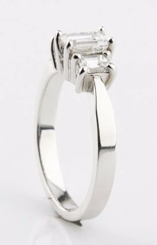 1.00 carat Emerald Cut Diamond 18k White Gold 3-Stone Engagement Ring Size 6.5
