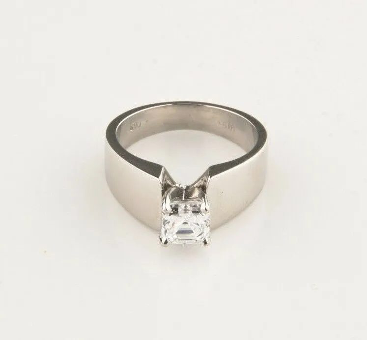 1.00 Carat Emerald Cut Diamond Solitaire Platinum Engagement Ring Size 5.5 EGL