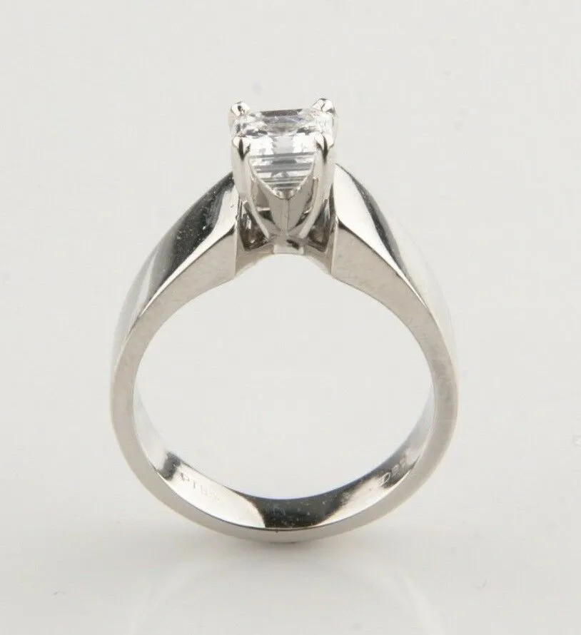 1.00 Carat Emerald Cut Diamond Solitaire Platinum Engagement Ring Size 5.5 EGL