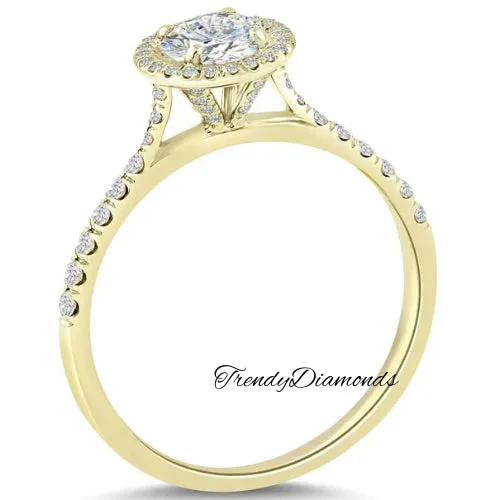 1.03 Carat G-SI1 Natural Round Diamond Engagement Ring 14k Yellow Gold Pave Halo