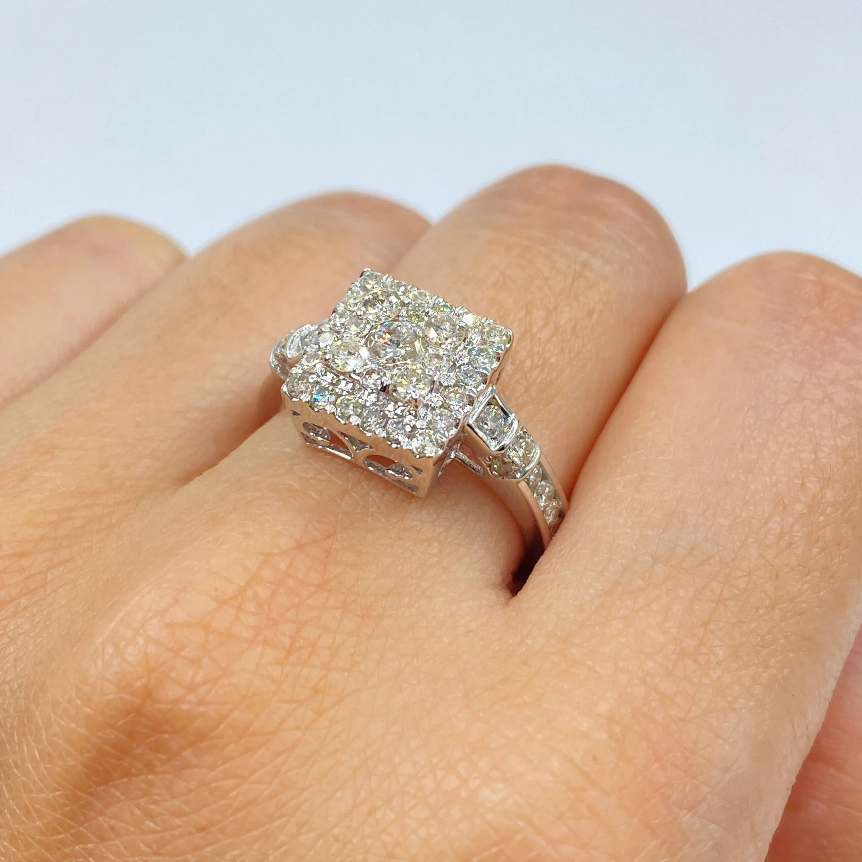 10K Square Halo Diamond Engagement Ring