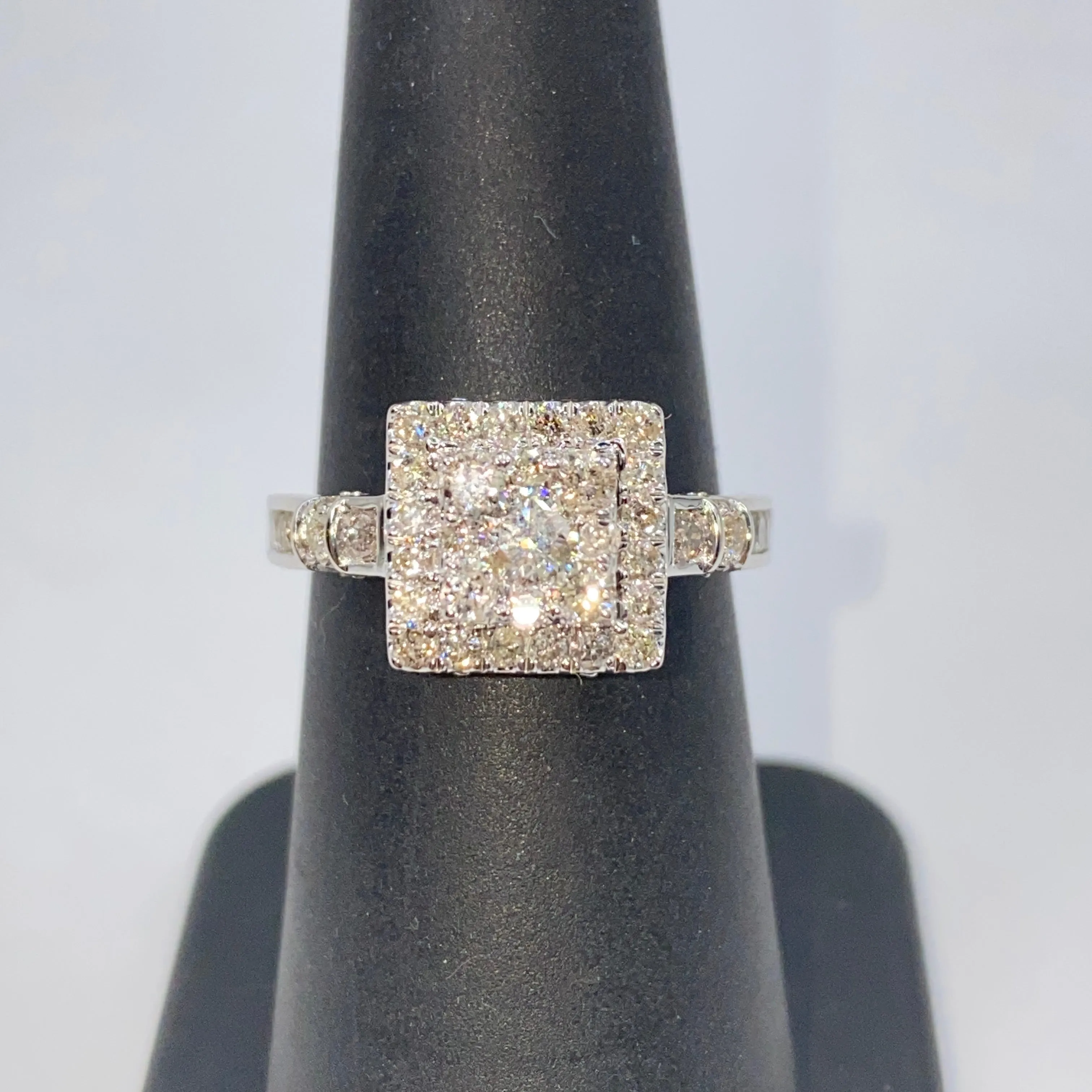 10K Square Halo Diamond Engagement Ring