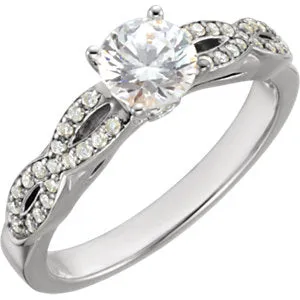 10K White 5.2 mm Round Cubic Zirconia & 1/5 CTW Diamond Engagement Ring