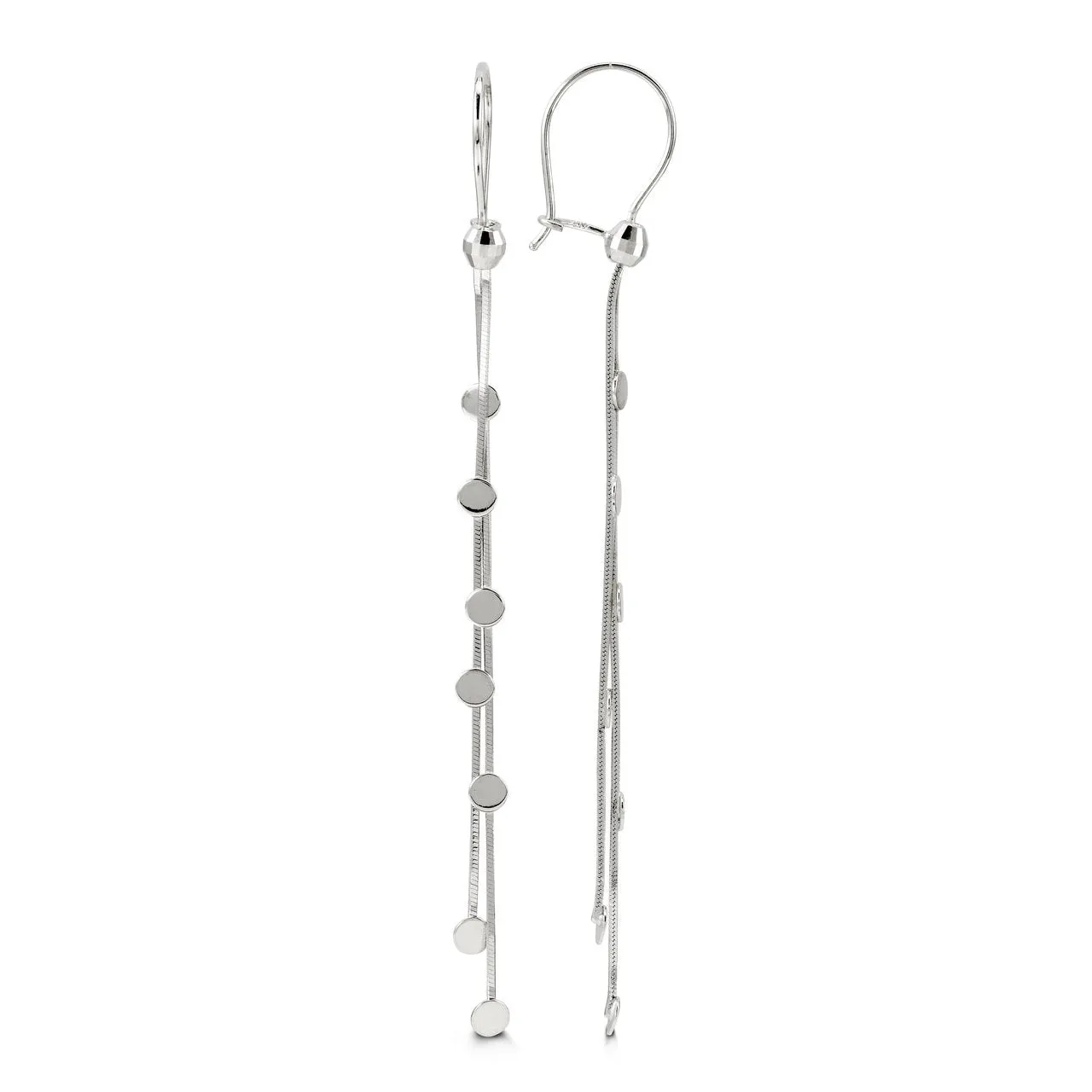 10K White Gold Diamond Cut Dangle Earrings