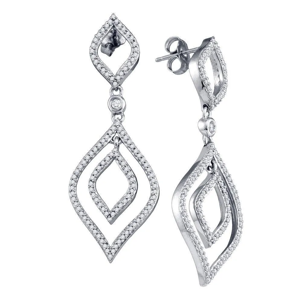 10K White Gold Round Diamond Dangle Earrings 3/4 Cttw
