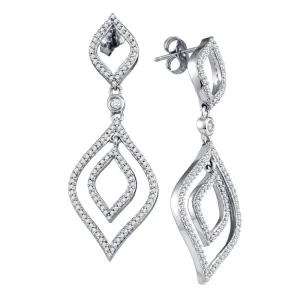 10K White Gold Round Diamond Dangle Earrings 3/4 Cttw