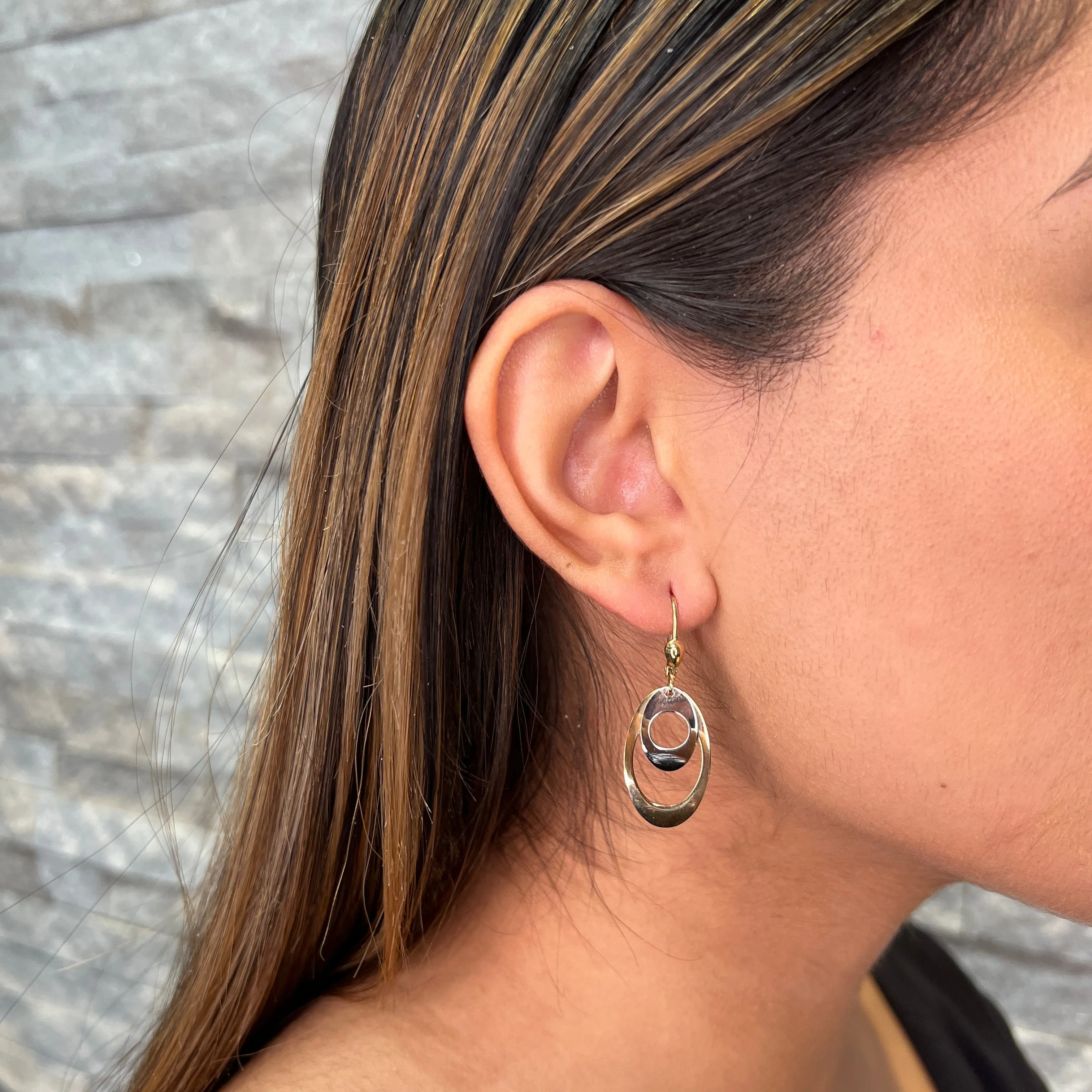 10K Yellow and White Gold Dangle Earrings