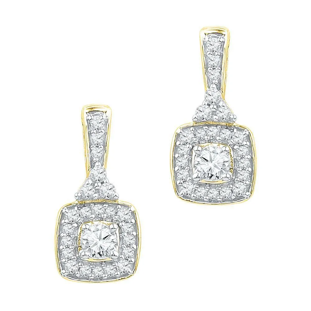10K Yellow Gold Round Diamond Dangle Earrings 3/8 Cttw