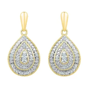 10K Yellow Gold Round Diamond Milgrain Teardrop Screwback Dangle Earrings 1/10 Cttw