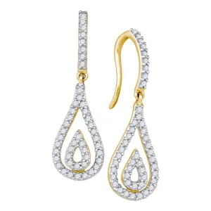 10K Yellow Gold Round Diamond Teardrop Dangle Earrings 1/2 Cttw