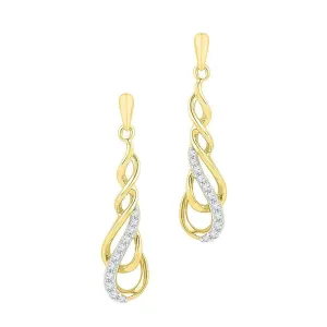10K Yellow Gold Round Diamond Teardrop Dangle Screwback Earrings 1/6 Cttw