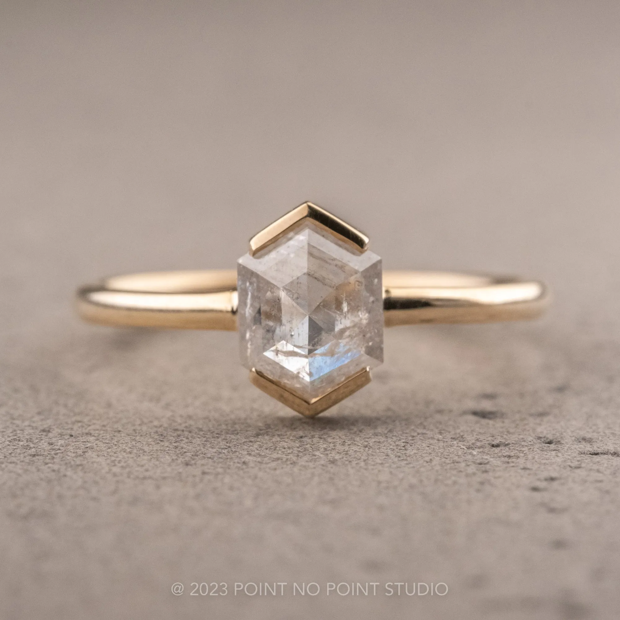 1.41 Carat Icy White Hexagon Diamond Engagement Ring, Charlize Setting, 14k Yellow Gold