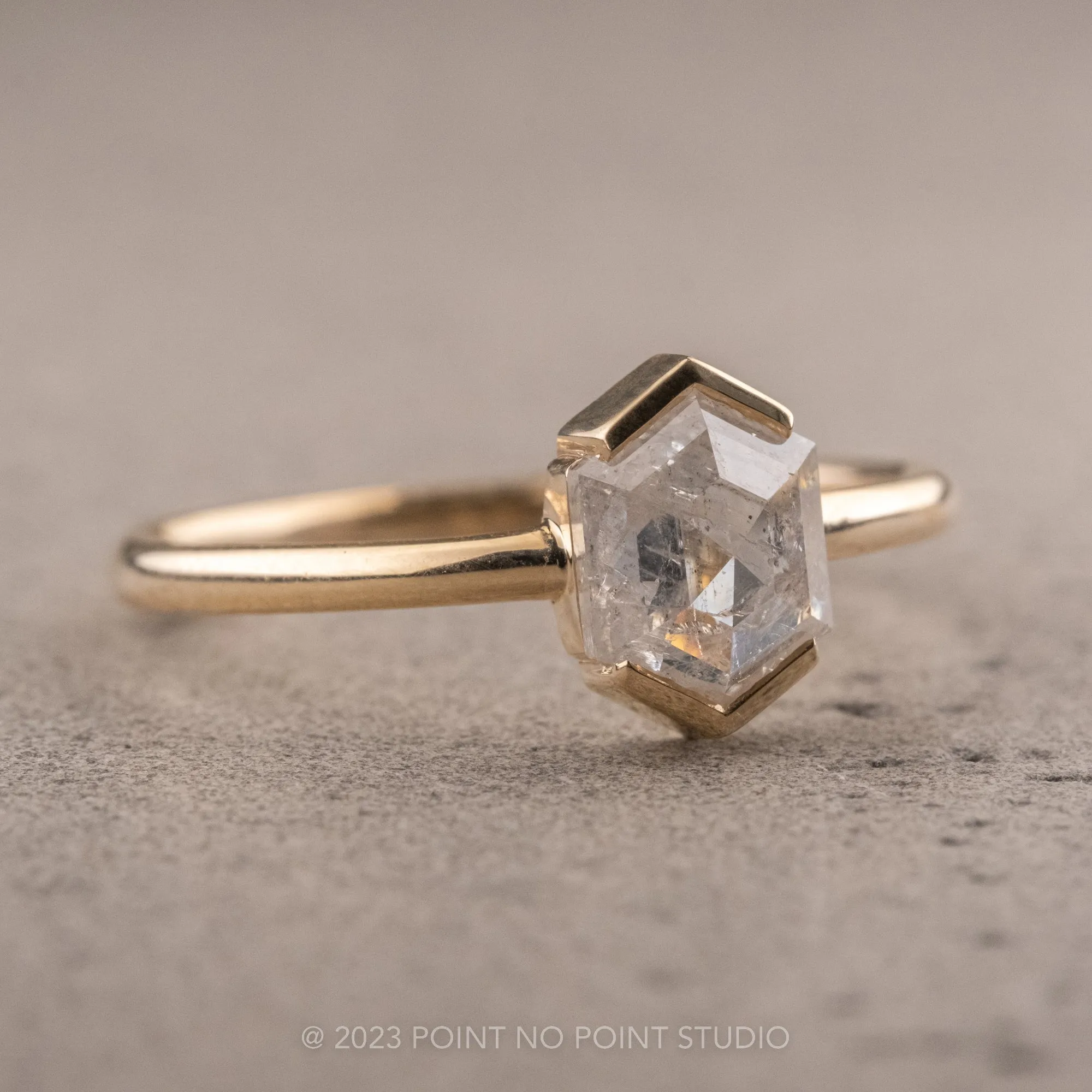1.41 Carat Icy White Hexagon Diamond Engagement Ring, Charlize Setting, 14k Yellow Gold
