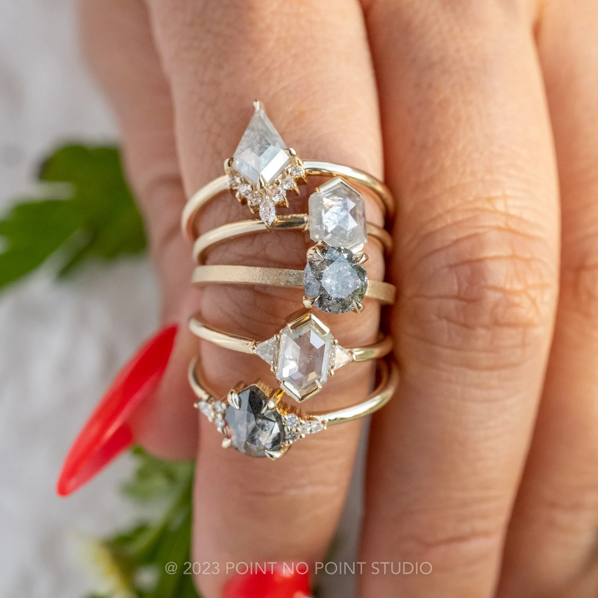 1.41 Carat Icy White Hexagon Diamond Engagement Ring, Charlize Setting, 14k Yellow Gold