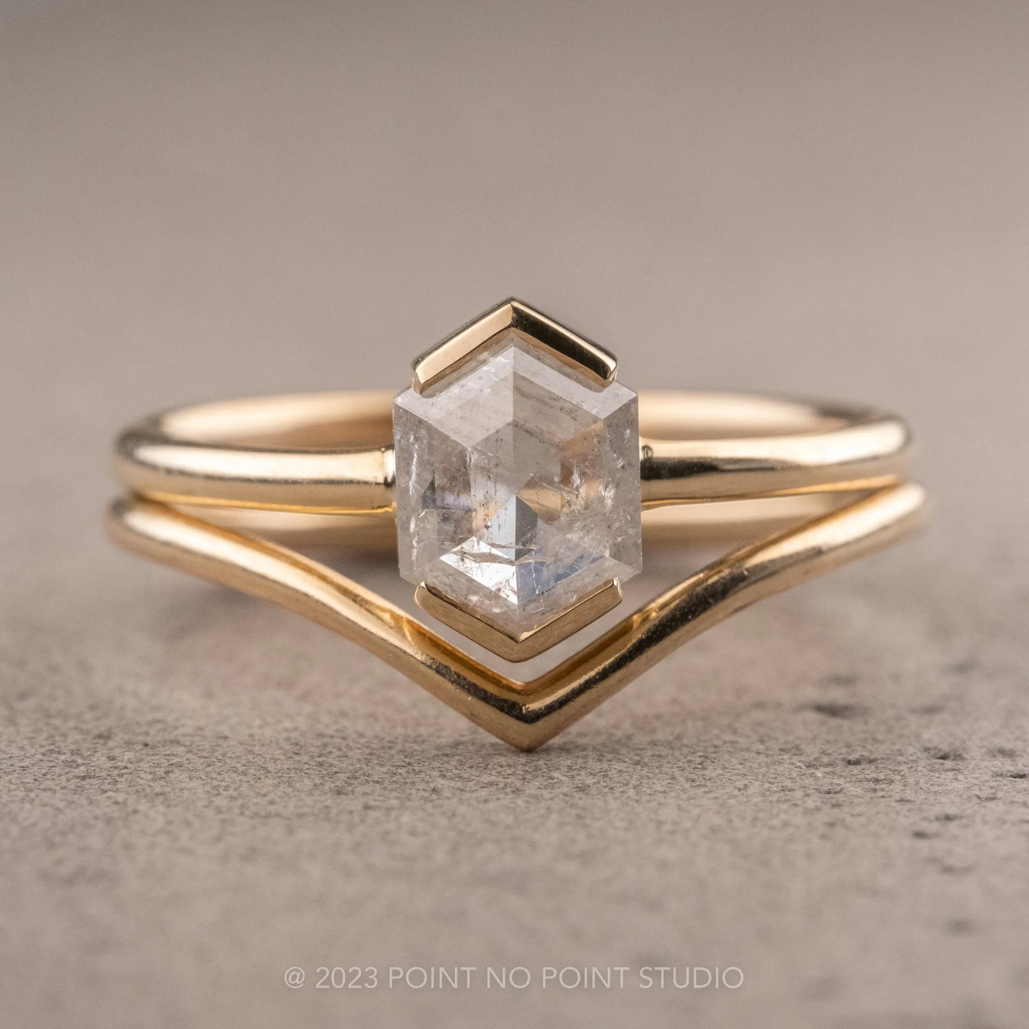 1.41 Carat Icy White Hexagon Diamond Engagement Ring, Charlize Setting, 14k Yellow Gold