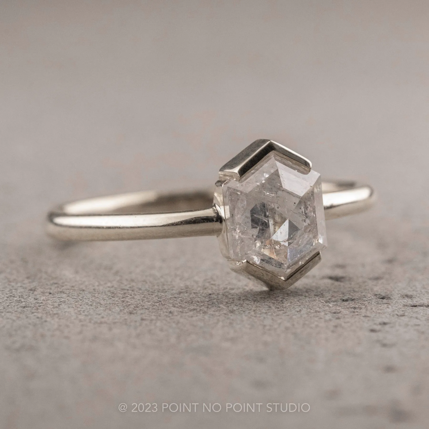 1.41 Carat Icy White Hexagon Diamond Engagement Ring, Charlize Setting, Platinum