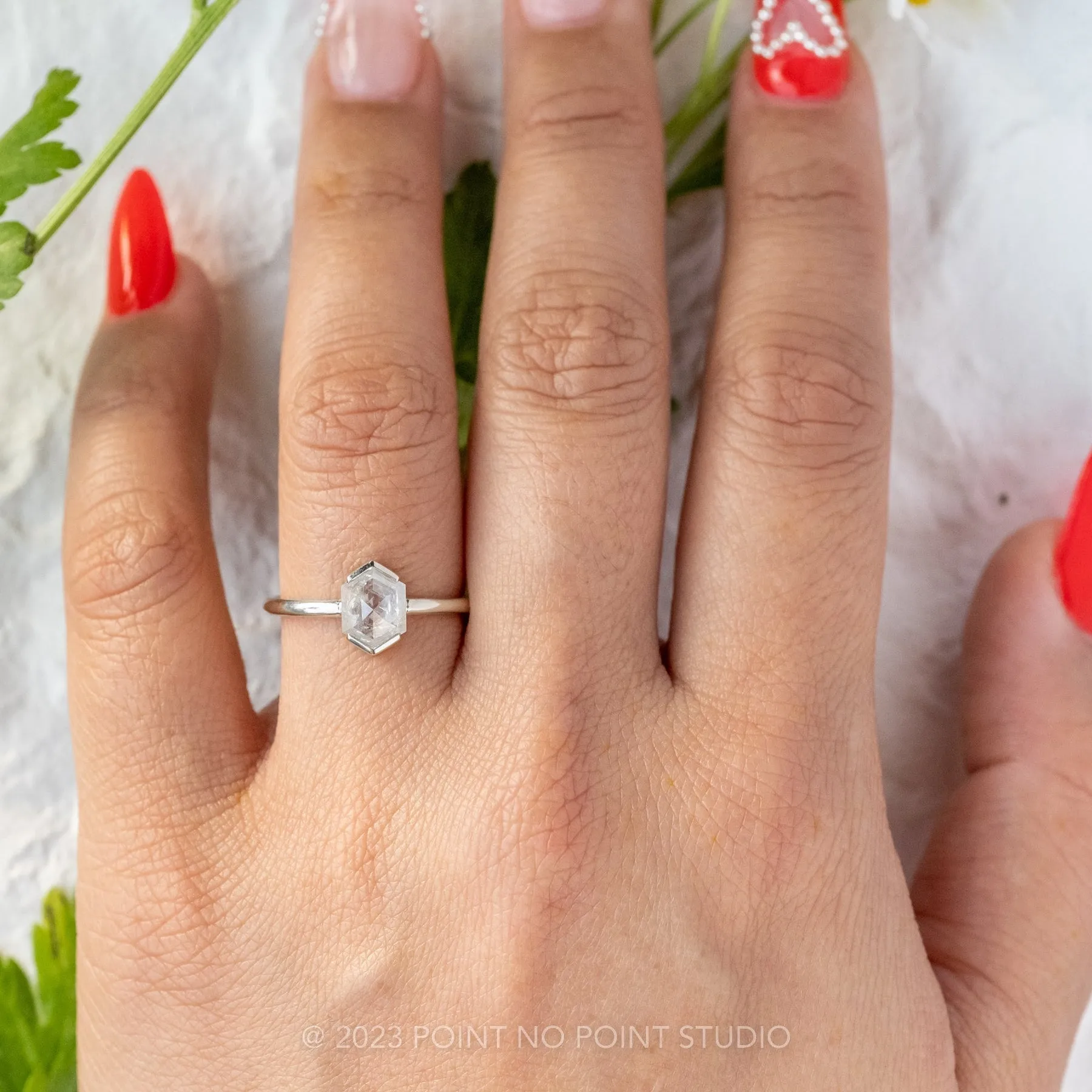 1.41 Carat Icy White Hexagon Diamond Engagement Ring, Charlize Setting, Platinum