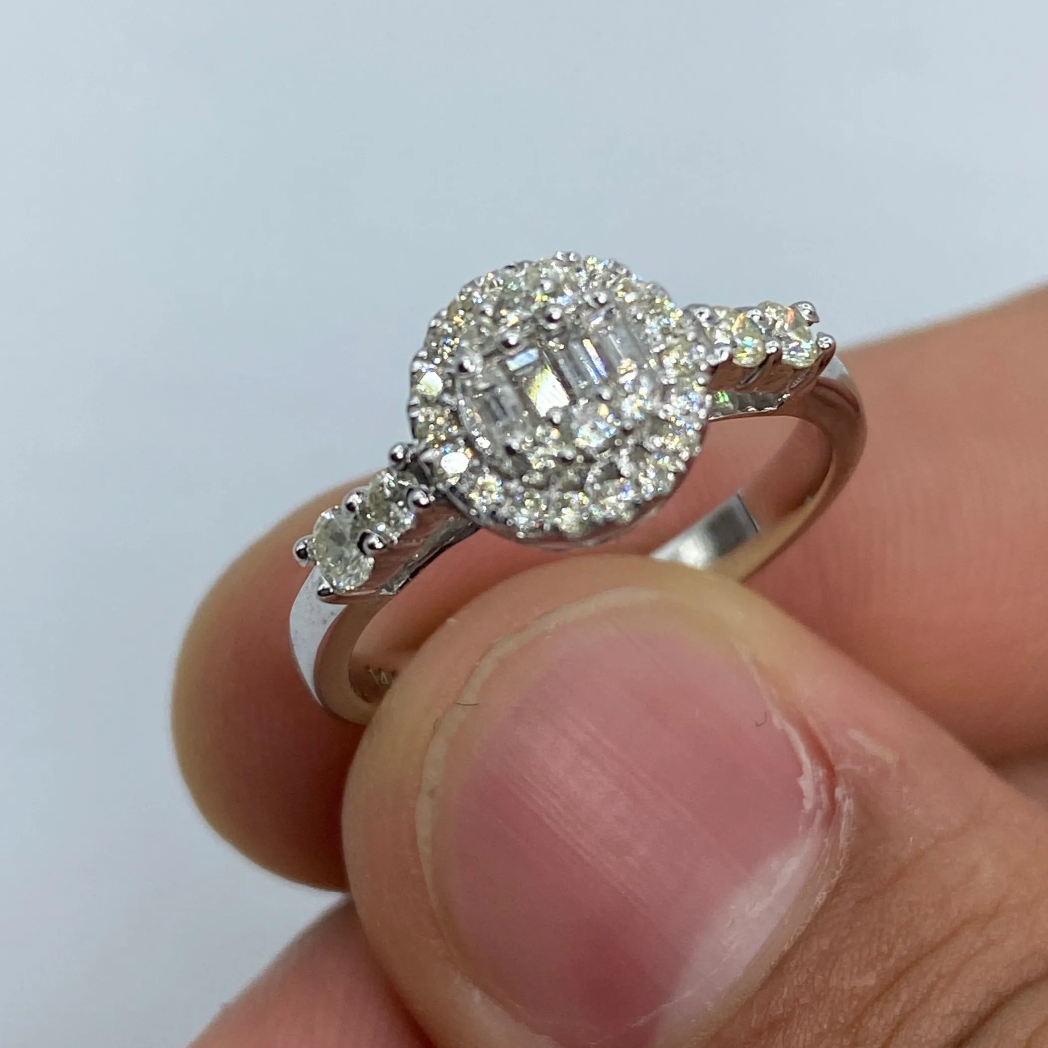 14K Circle Diamond Baguette Engagement Ring