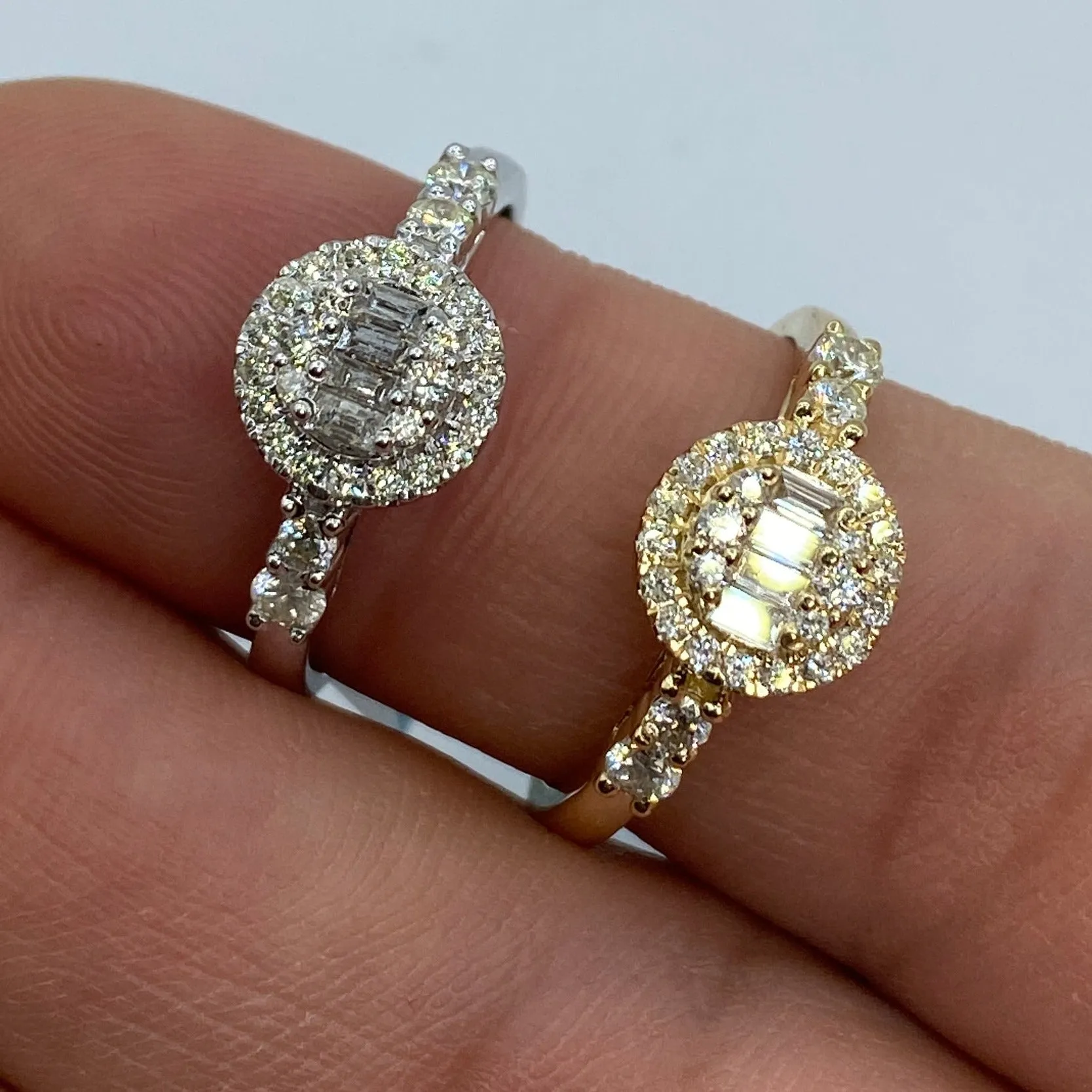 14K Circle Diamond Baguette Engagement Ring