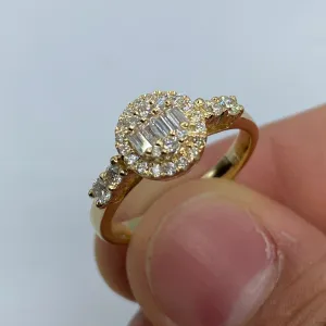14K Circle Diamond Baguette Engagement Ring