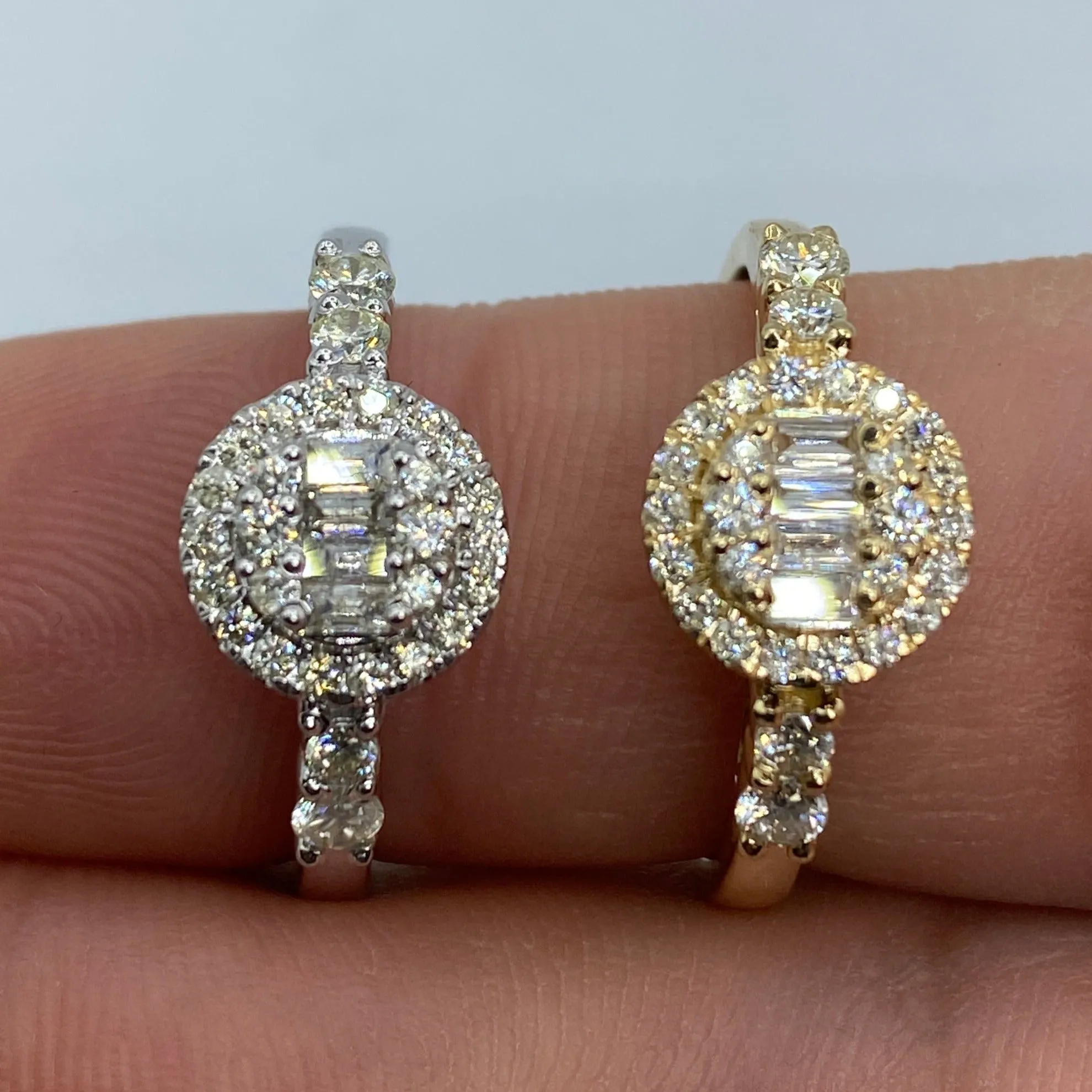 14K Circle Diamond Baguette Engagement Ring