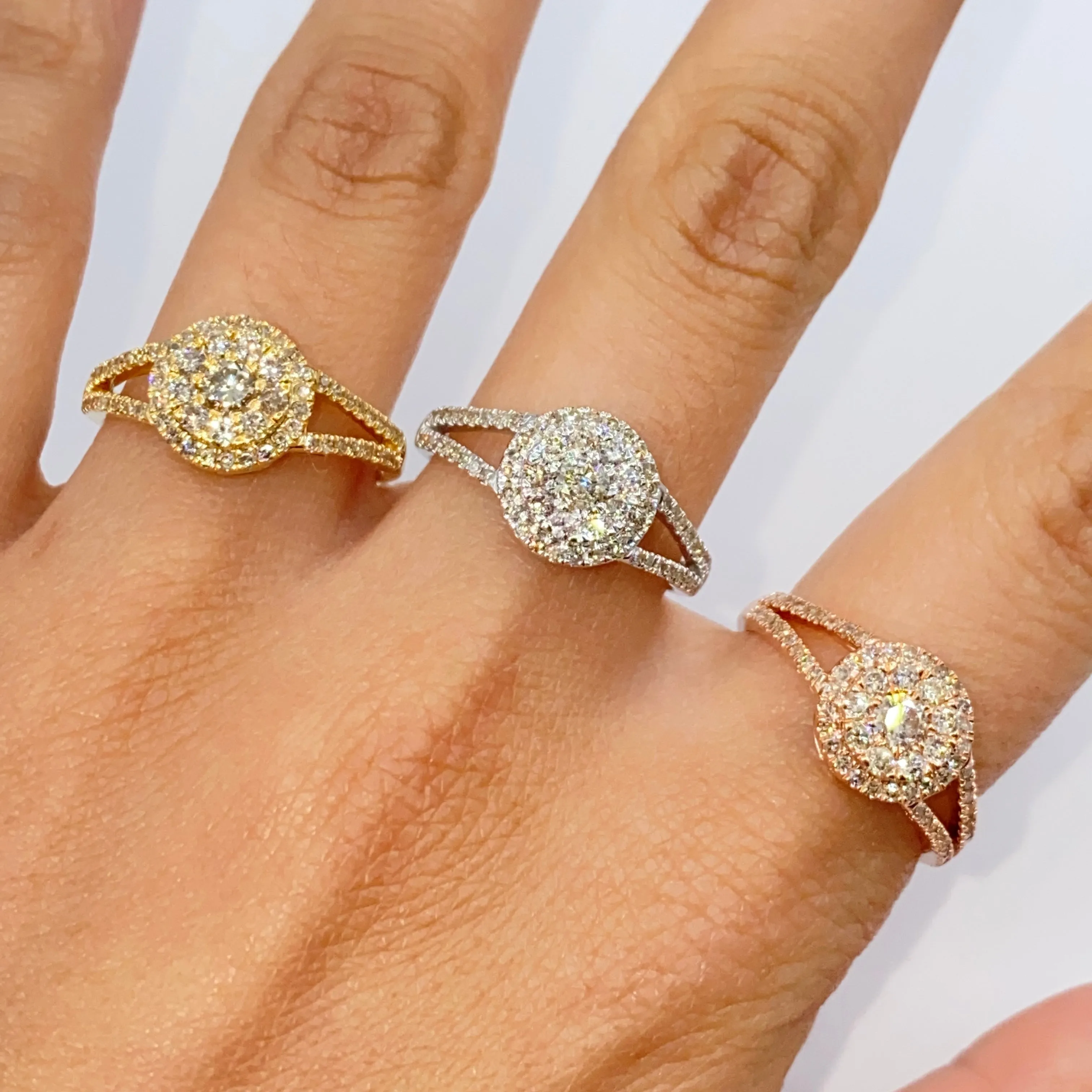14K Double Halo Circle Diamond Engagement Ring