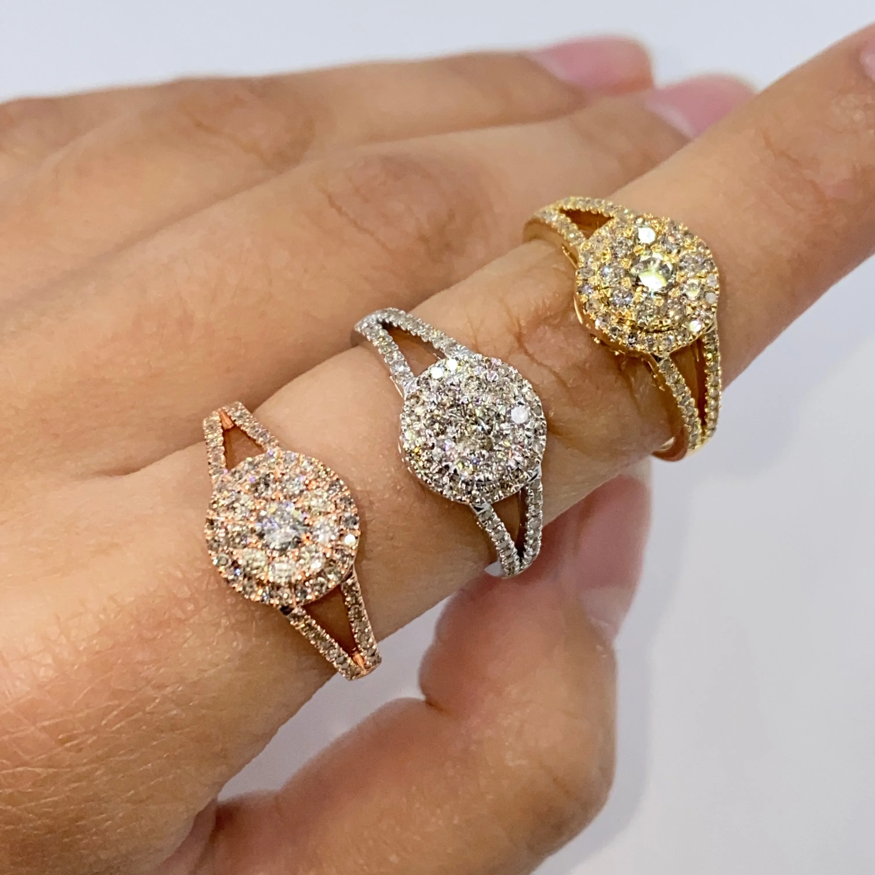 14K Double Halo Circle Diamond Engagement Ring