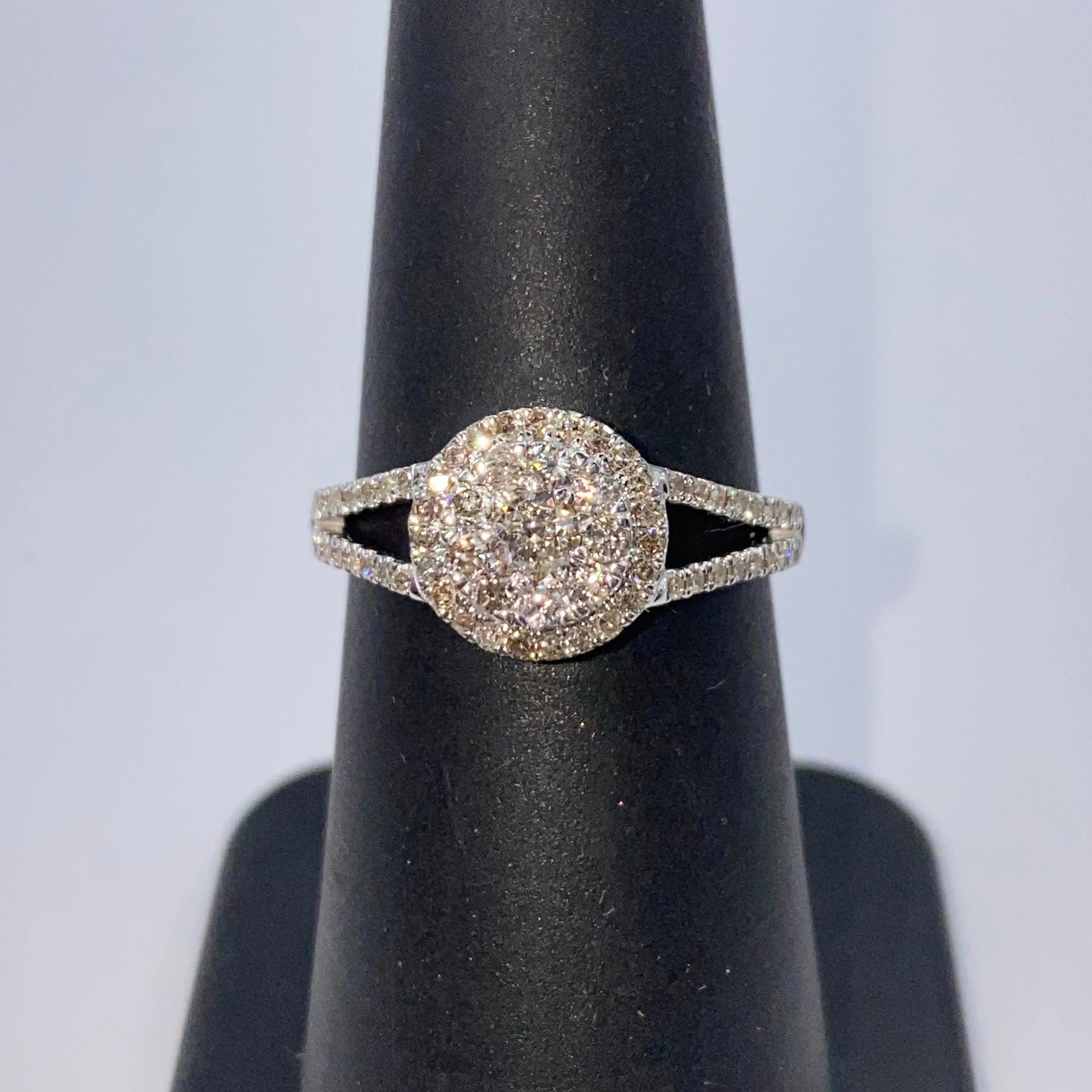 14K Double Halo Circle Diamond Engagement Ring