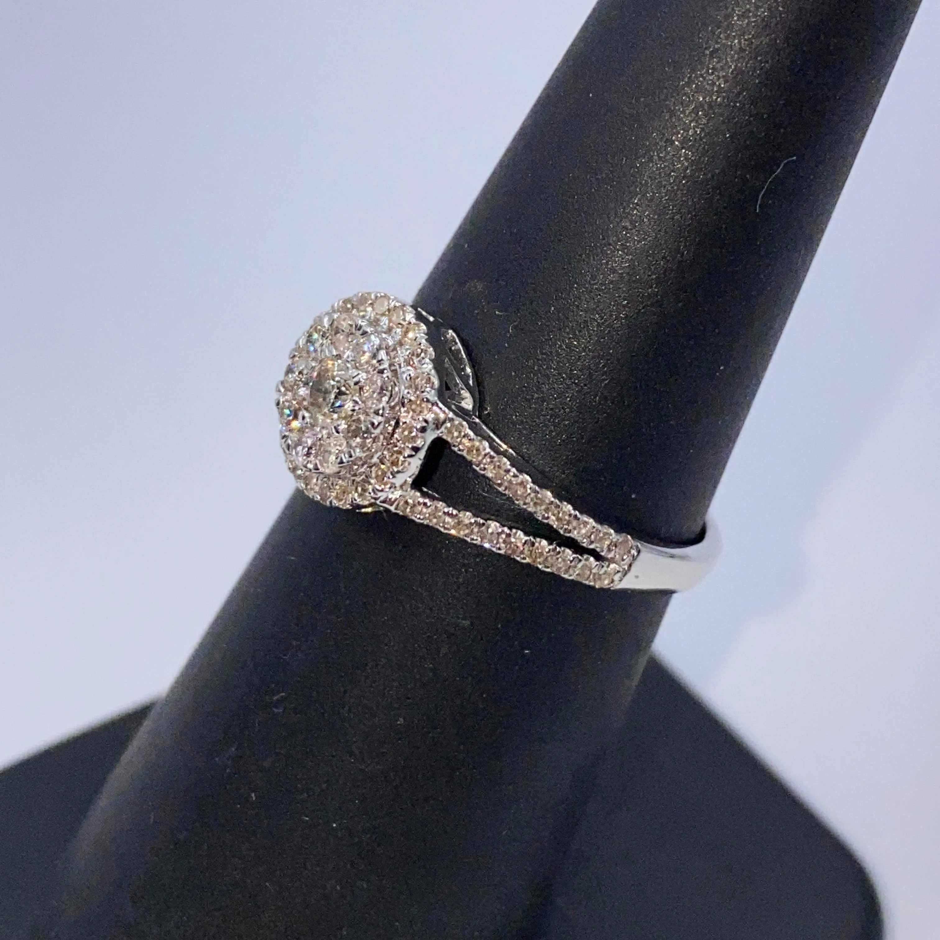 14K Double Halo Circle Diamond Engagement Ring