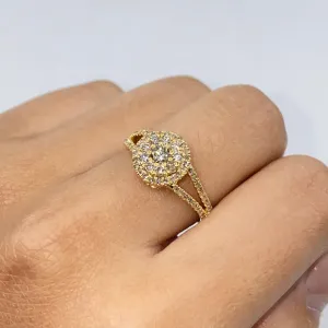 14K Double Halo Circle Diamond Engagement Ring