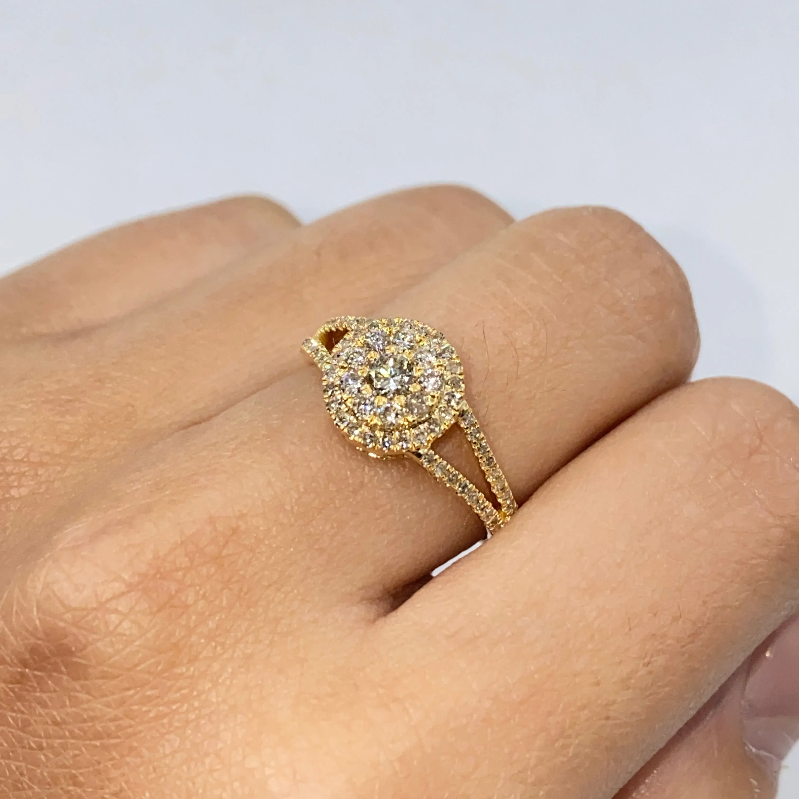 14K Double Halo Circle Diamond Engagement Ring