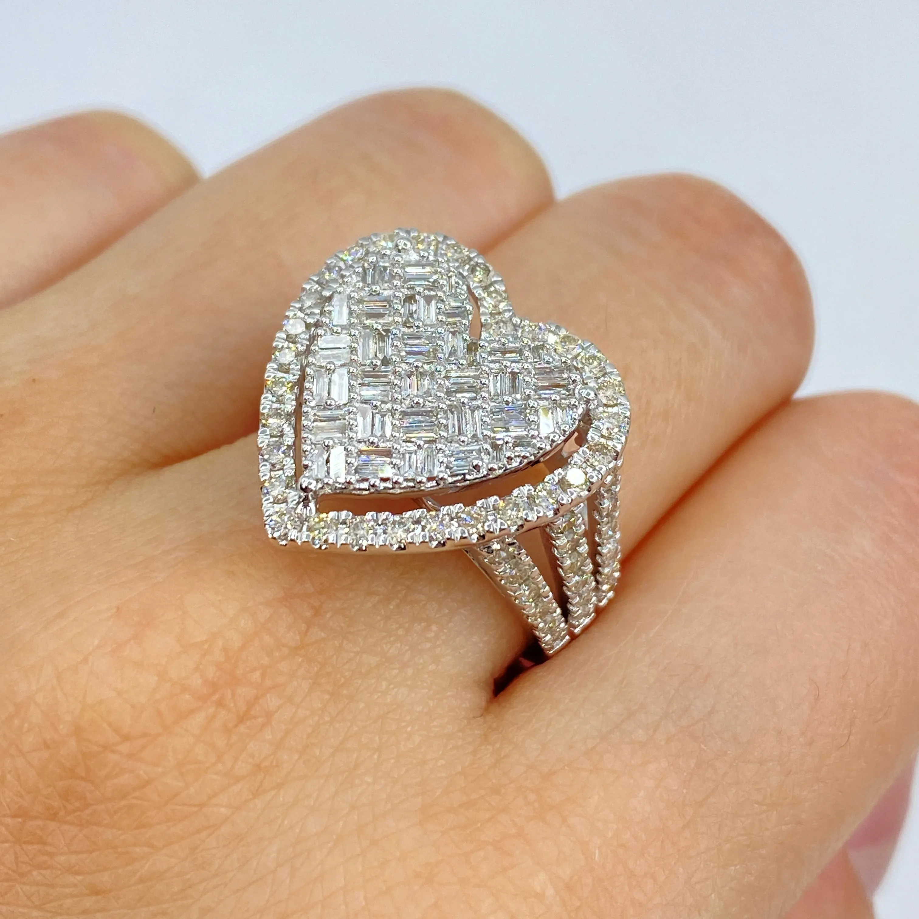 14K Full Heart Diamond Baguette Ring