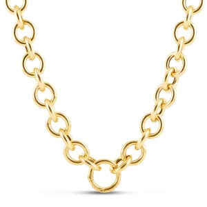 14K Gold Chunky Round Link Necklace With Push Clasp