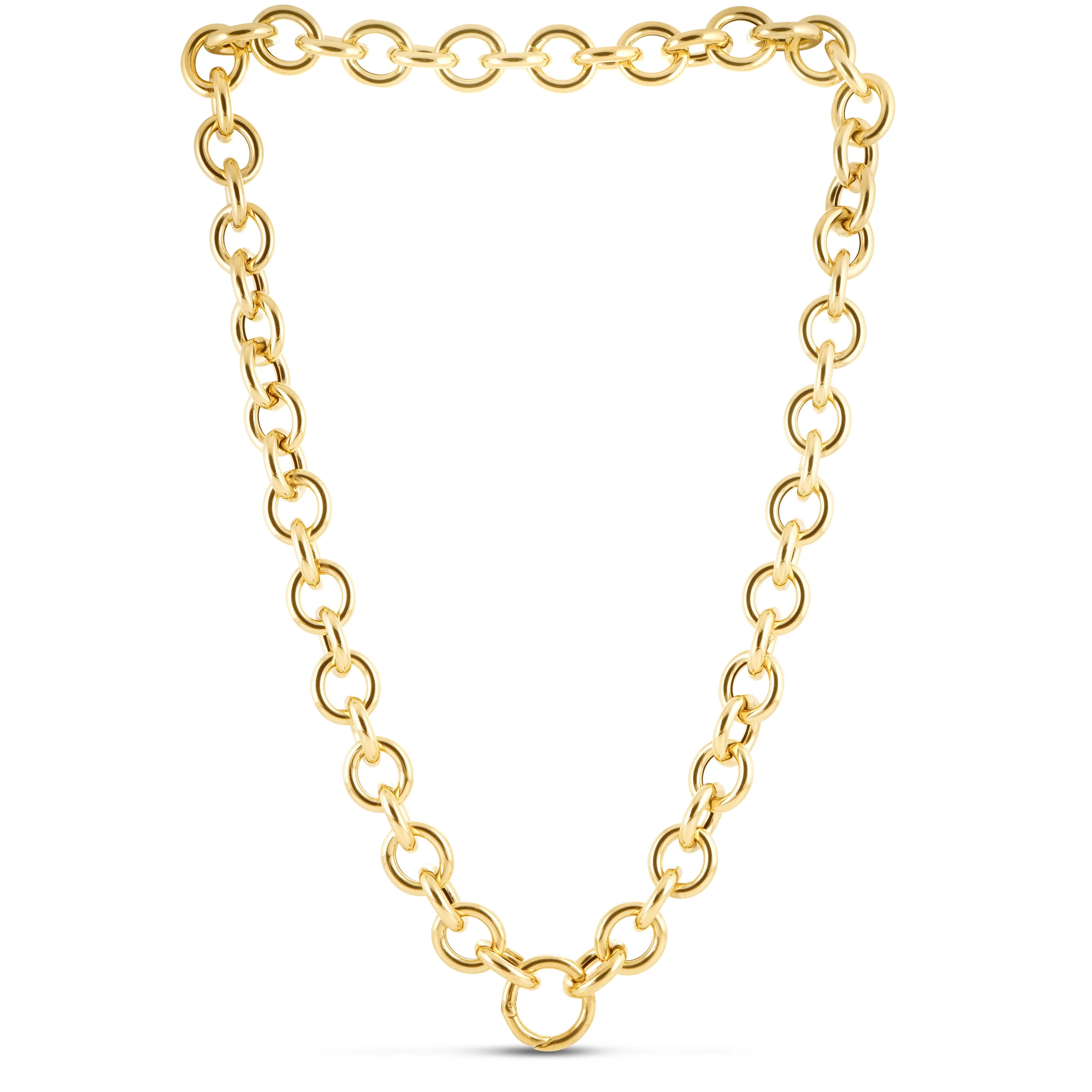 14K Gold Chunky Round Link Necklace With Push Clasp