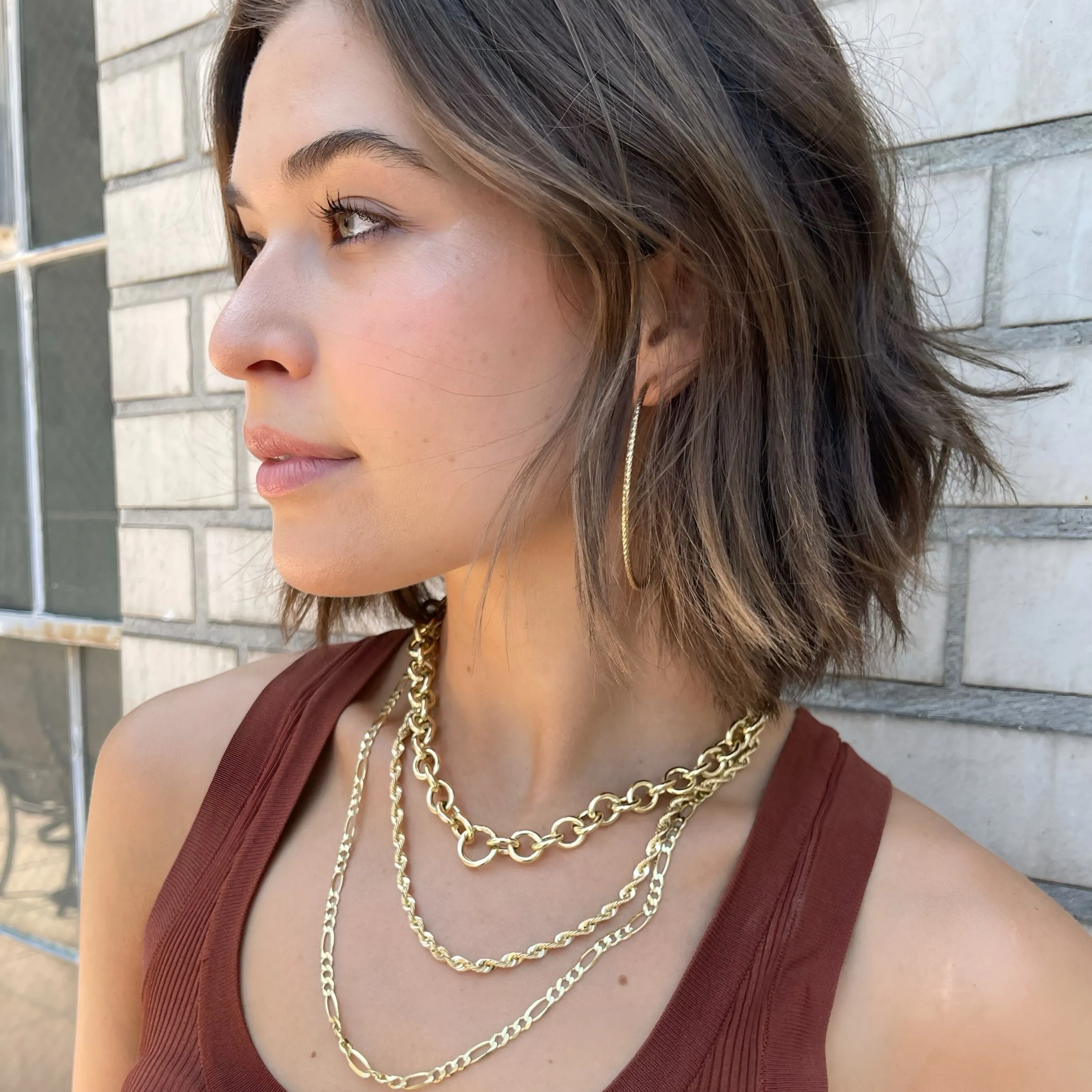 14K Gold Chunky Round Link Necklace With Push Clasp