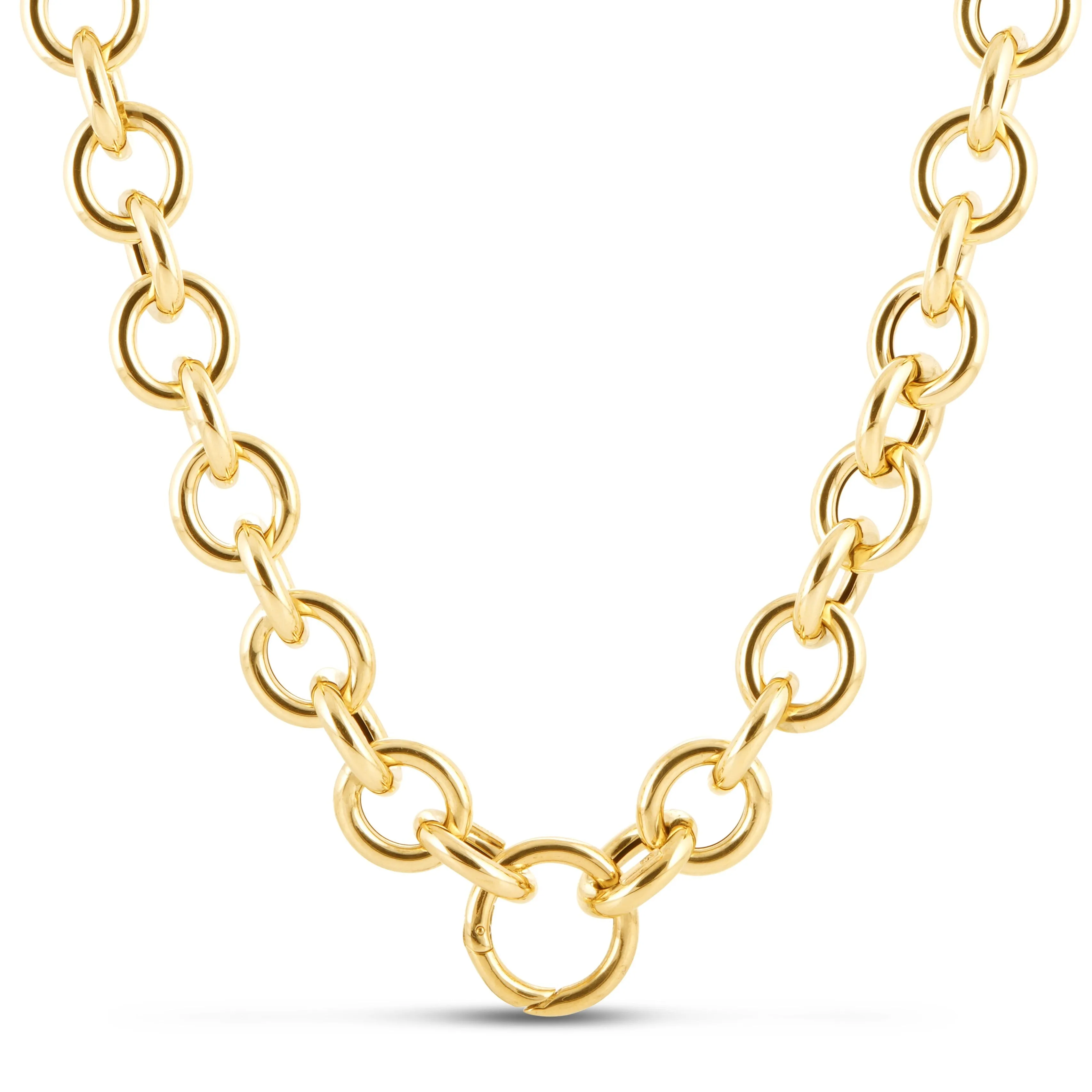 14K Gold Chunky Round Link Necklace With Push Clasp